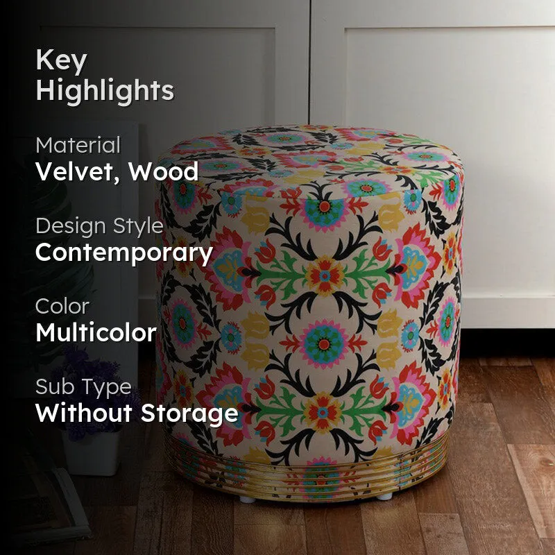 Avira Ethnic Velvet Pouffe - Multicolor media 2