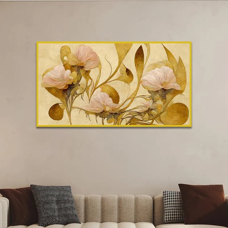 Petals Of Autumn Floral Canvas Wall Painting With Frame - Gold media 3