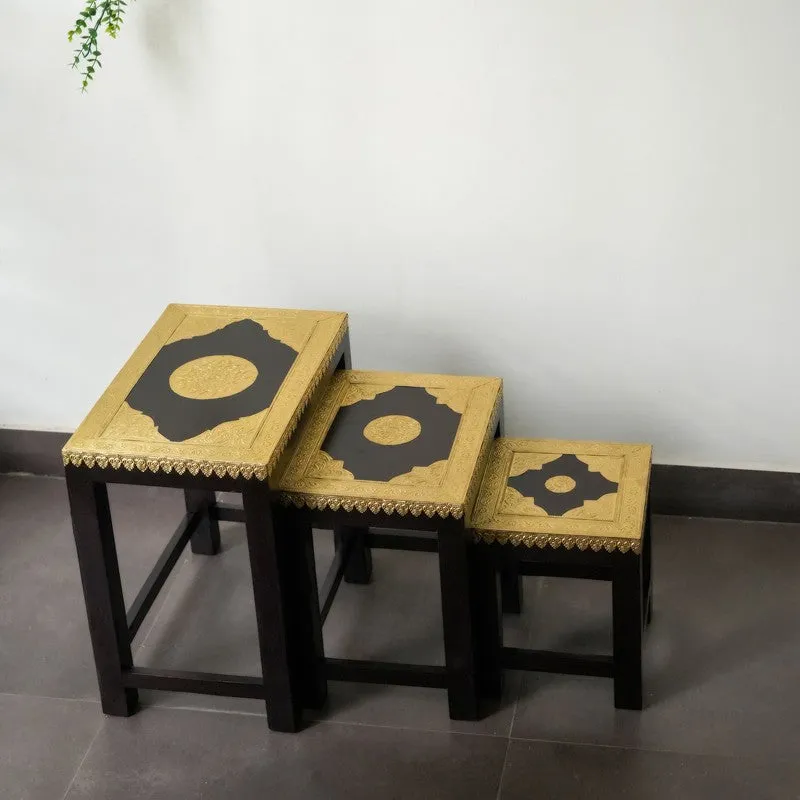 Ozyra Decorative Mango Wood Stool - Set Of Three media 3