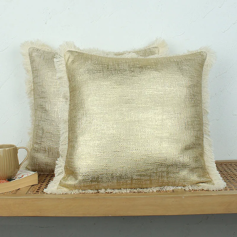Botanic Silk Touch Woven Cotton Cushion Cover (Gold) - Set Of Two media 3
