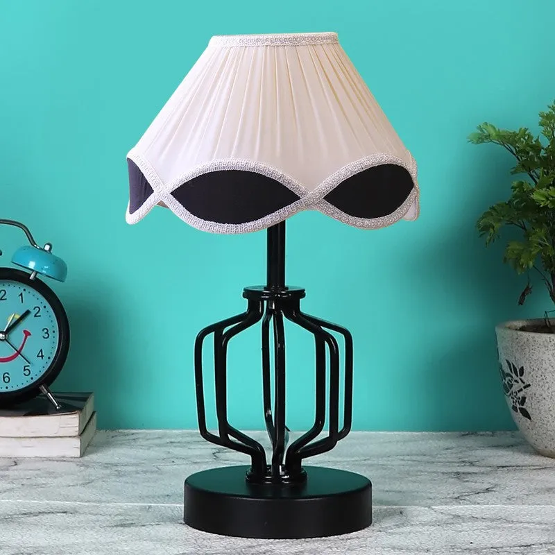 Auryne Cotton Table Lamp With Wooden Base - Ivory media 4
