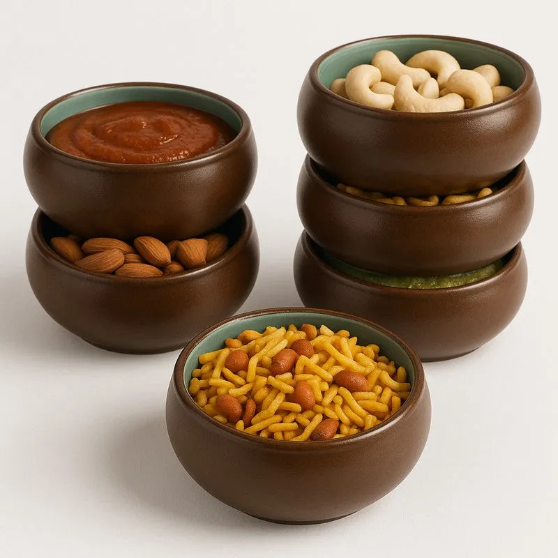 Chestnut Handcrafted Ceramic Dip Bowls (Brown,150 mL) - Set Of Six media 3
