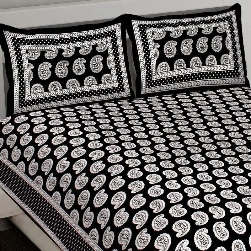 Petaly Cotton Bedsheet (Black,White) - 240 TC media 5