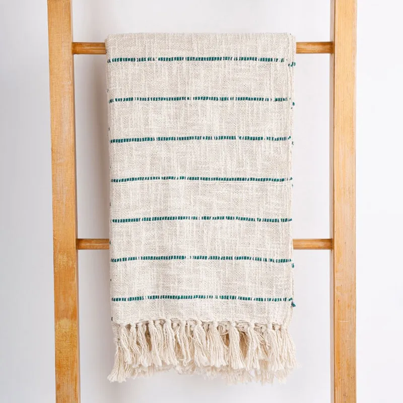 Cocoa Stitch Striped Throw - Off White & Blue media 3