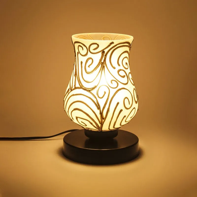 Celene Mosaic Glass Table Lamp With Wooden Base - White & Gold media 5