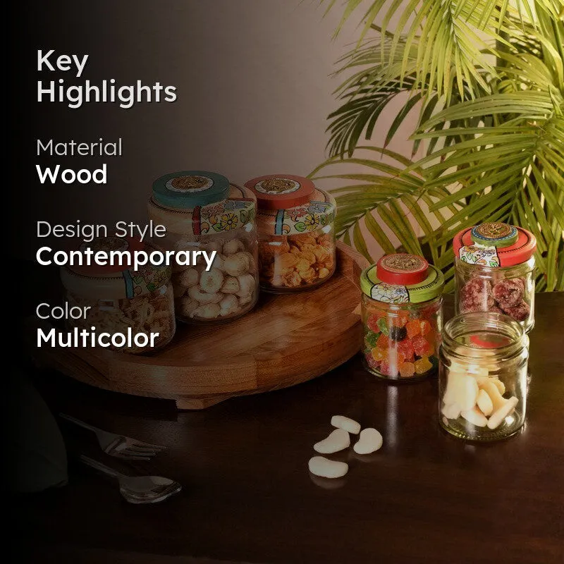 Ornara Handpainted Glass Jar Set With Wooden Base media 2
