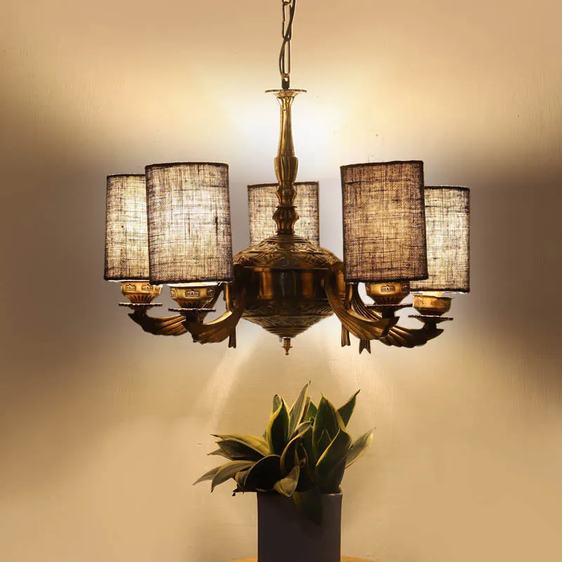 Oceanic Cylindrical Golden Antique Ceiling Lamp media 1