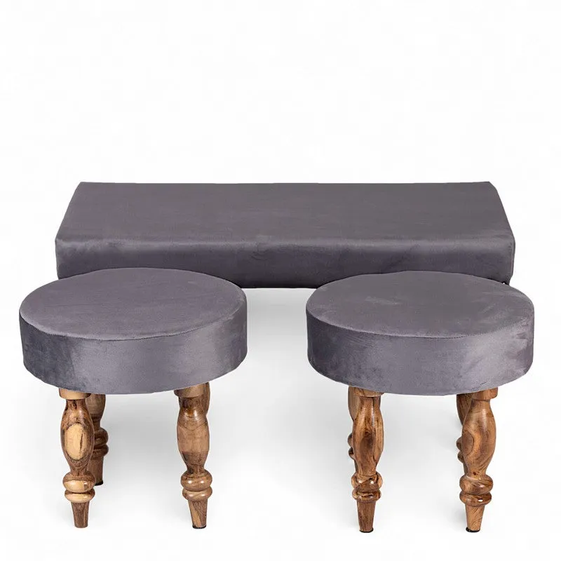 Dunex Sheesham Wooden Bench with Stools (Grey) - Three Piece Set media 3