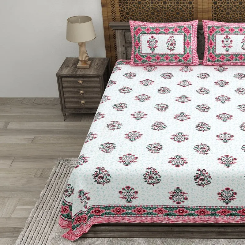 Royally Cotton Bedsheet (Pink,Green,White) - 240 TC media 3