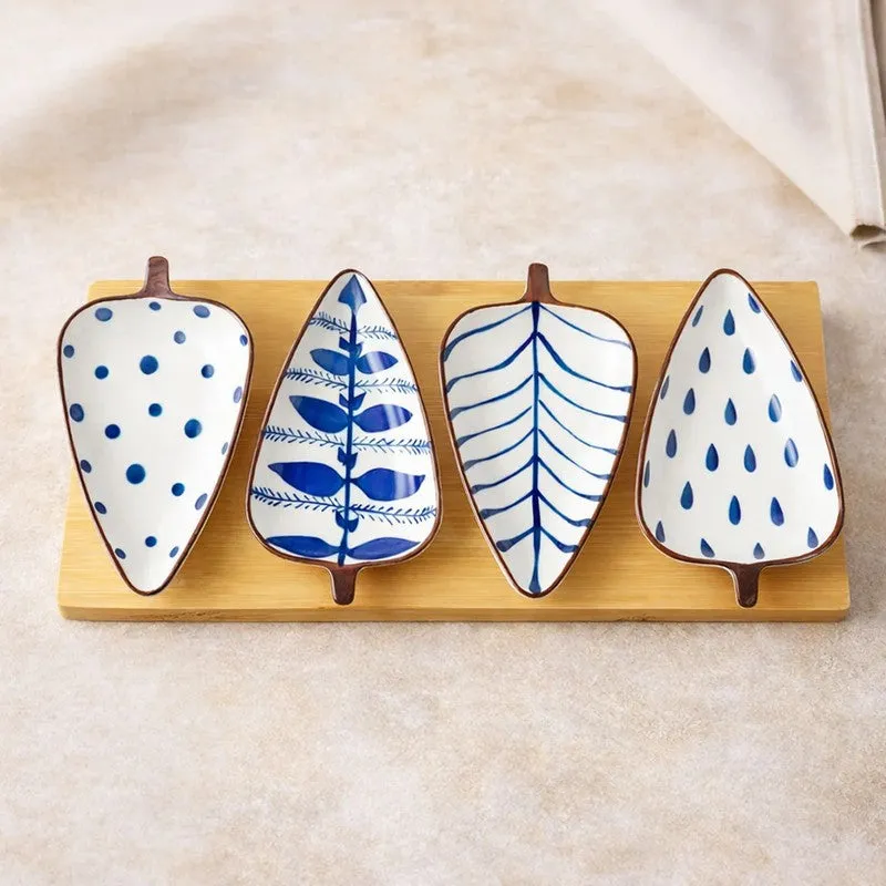 Rioware Ripple Edge Ceramic Platter (White,Blue) - Set of Four media 3