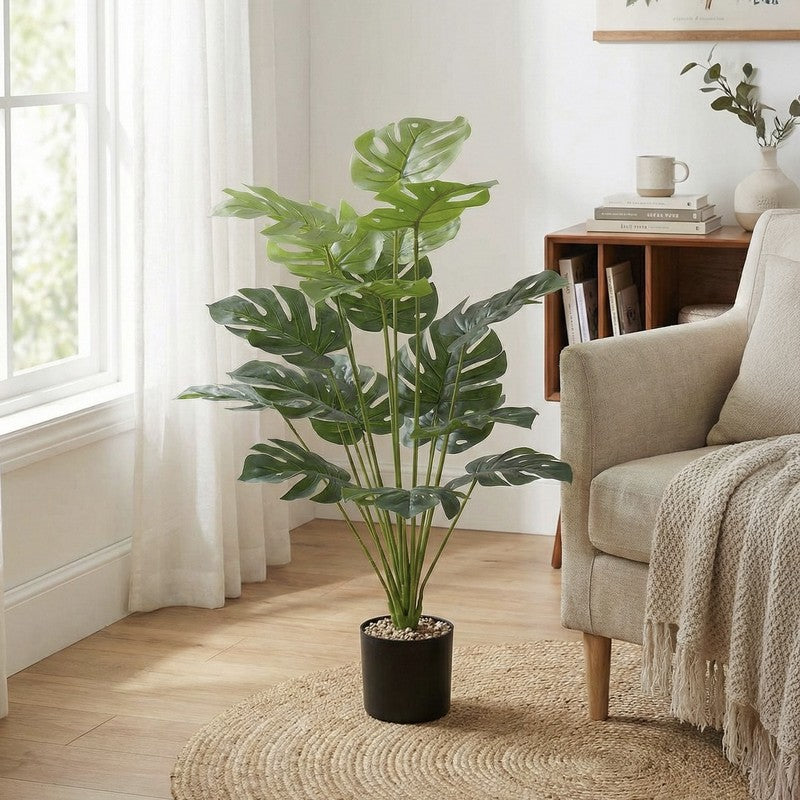 Botaniq Artificial Green Monstera Plant With Black Plastic Pot - 3.4 ft media 2