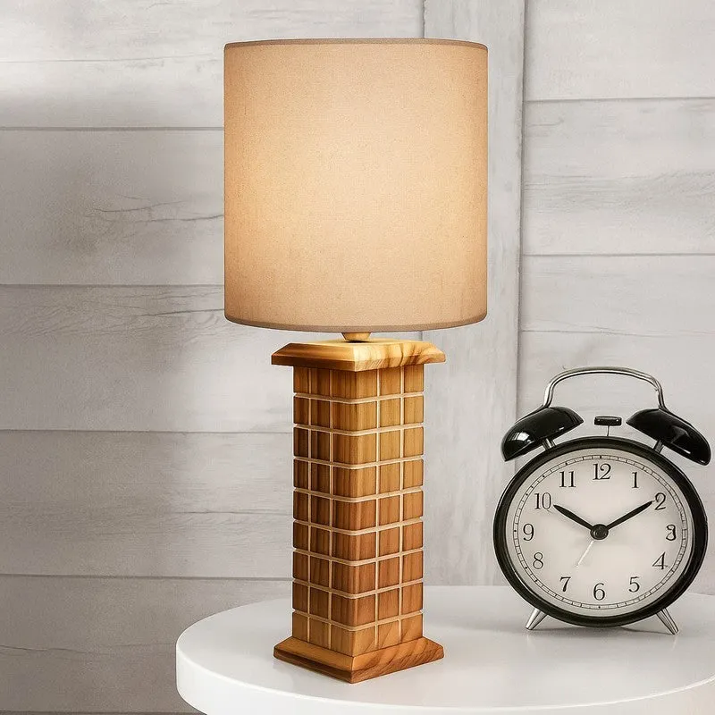 AuraBeam Stylish Wooden Table Lamp - Beige,Brown media 1