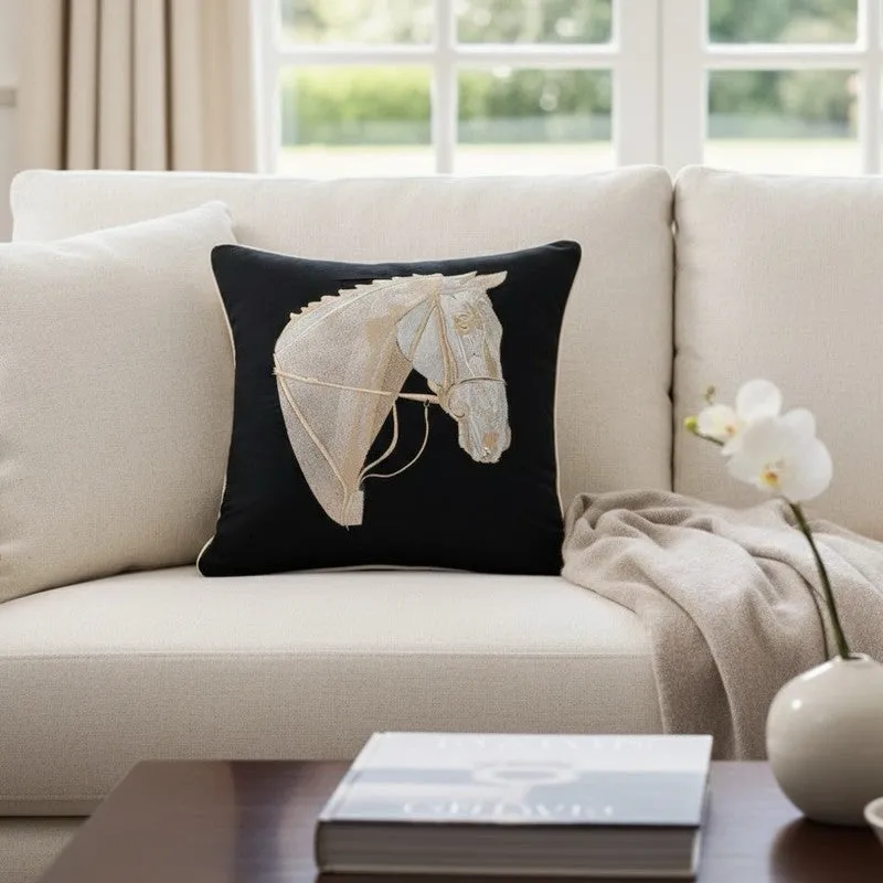 Equine Embroidered Cushion cover (Black) - Set Of Two media 4