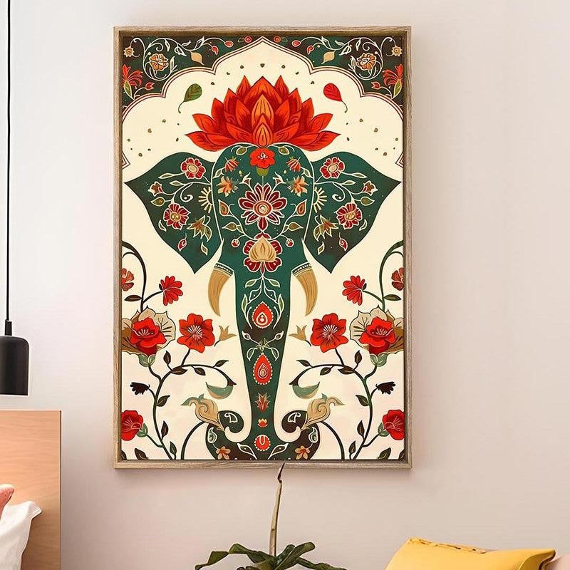 Raja Hathi Canvas Traditional Wall Art With Frame media 5