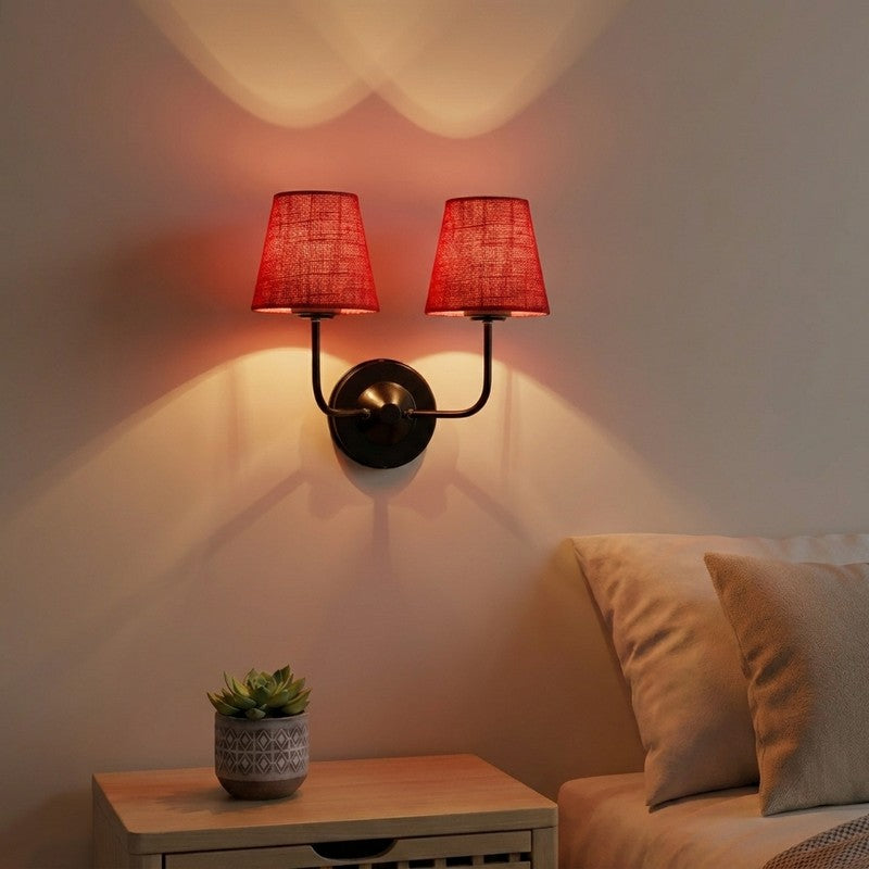 SoftGlow Twin Crimson Weave Jute Wall Lamp