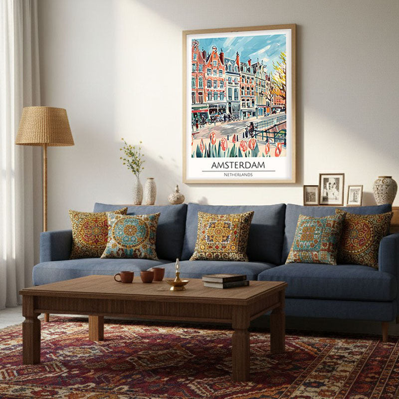 Vintage Amsterdam Framed Canvas Archival Canvas Wall Painting - Natural Brown Frame media 4