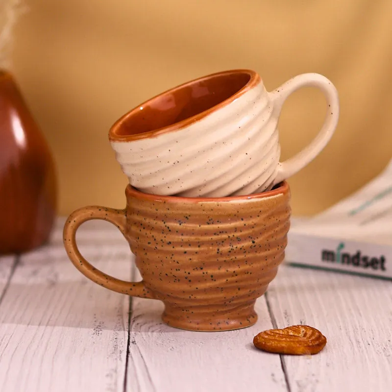 Mayla Ceramic Tea Cup (120 mL Each/Brown,Cream) - Set of Two media 4