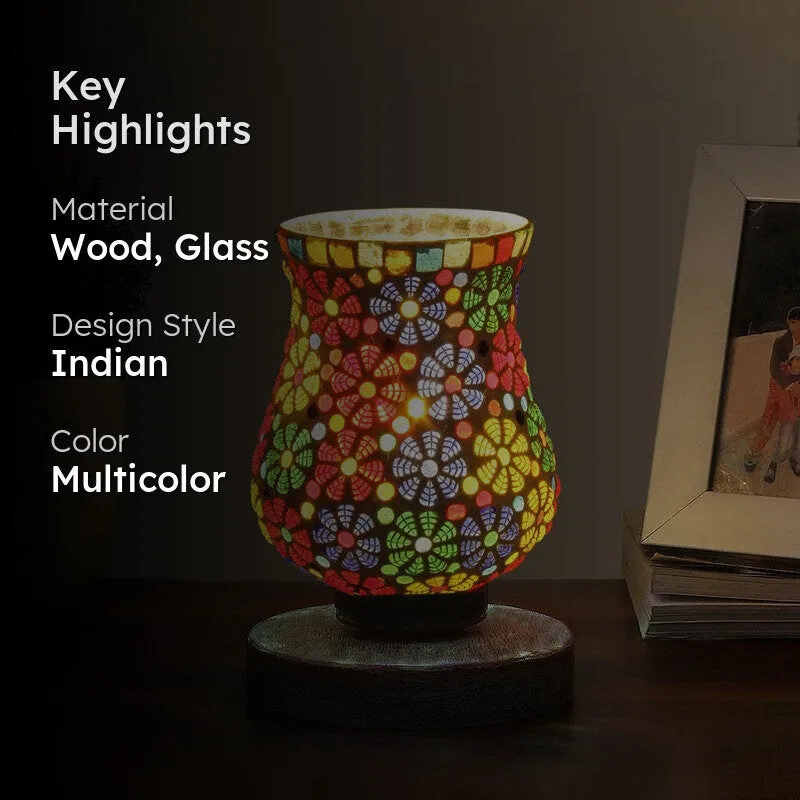 Flairion Mosaic Glass Table Lamp With Wooden Base - Multicolor media 2