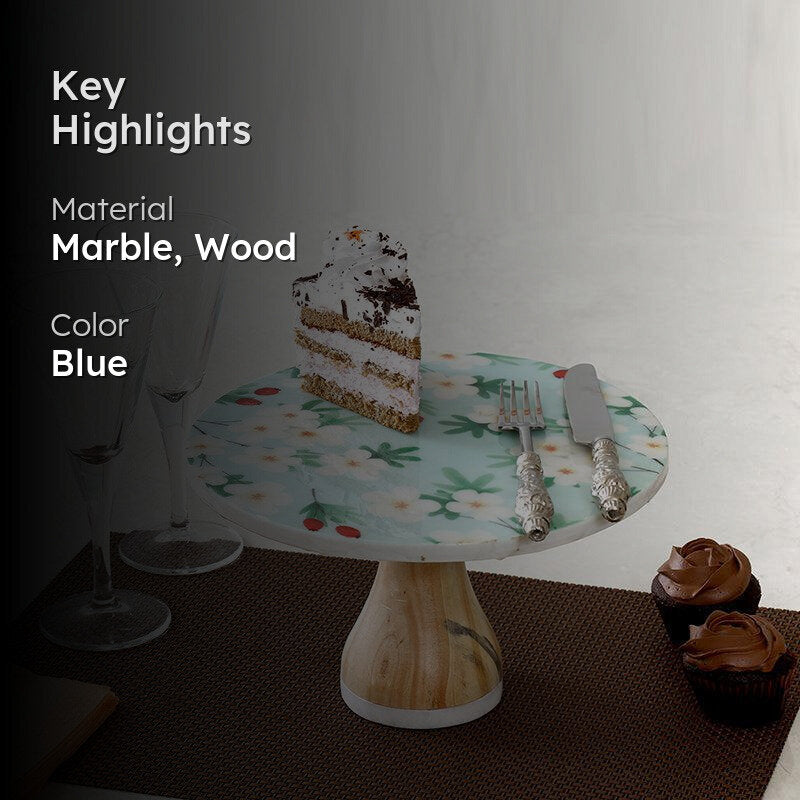 Flower Rain Printed Marble & Wood Cake Stand image 2