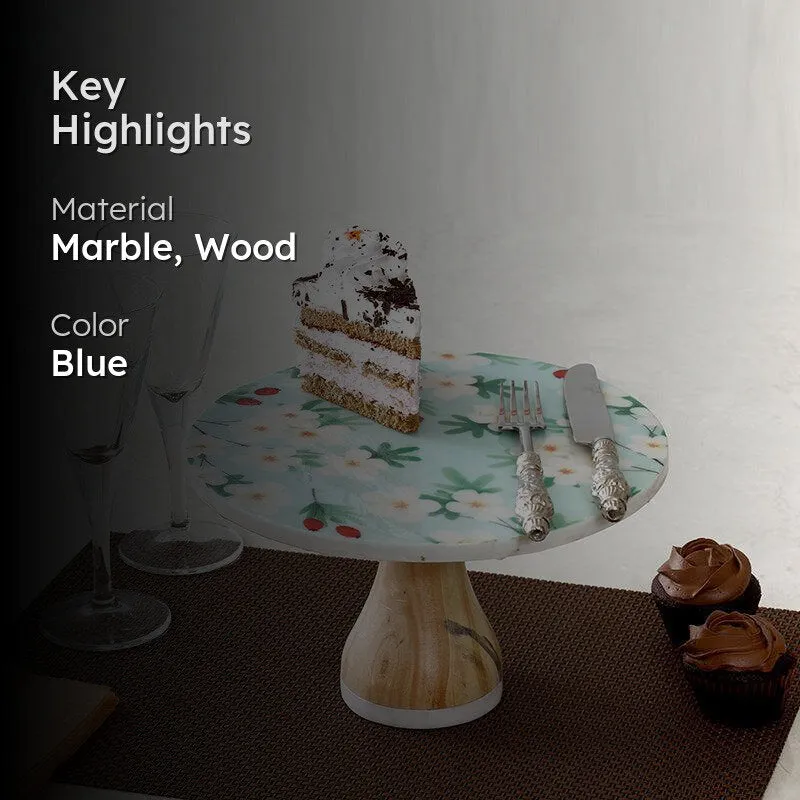 Flower Rain Printed Marble & Wood Cake Stand media 2