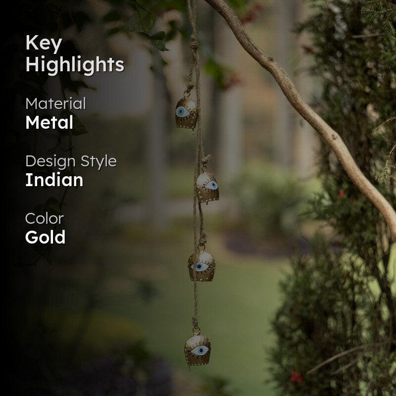 Golden Evel Eye Decorative Hanging Bell - Set Of Five media 2