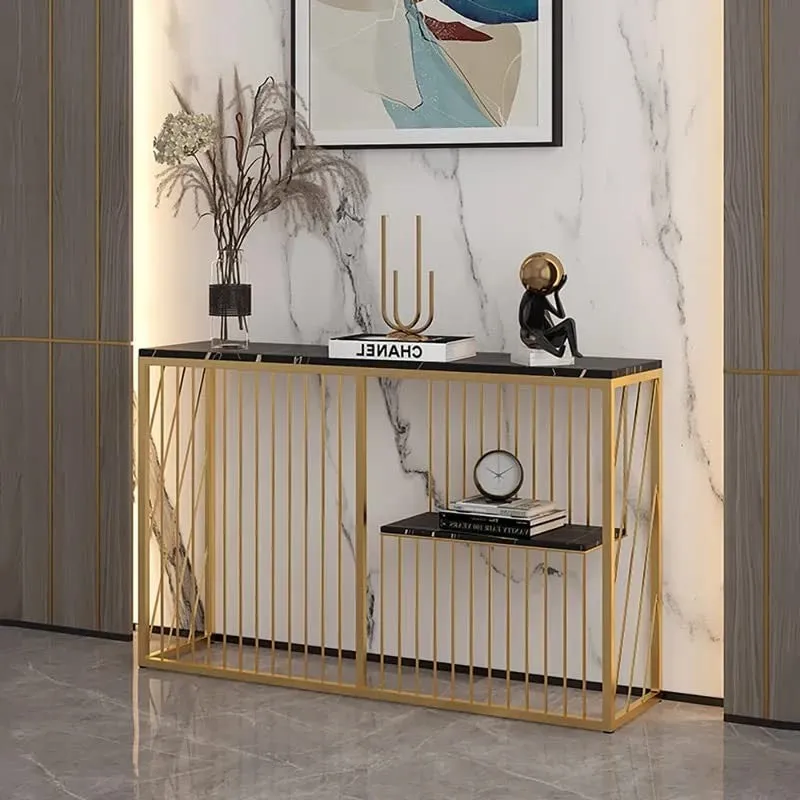 Shelf Sintered Metal Console Table with Marble Top - Medium media 1