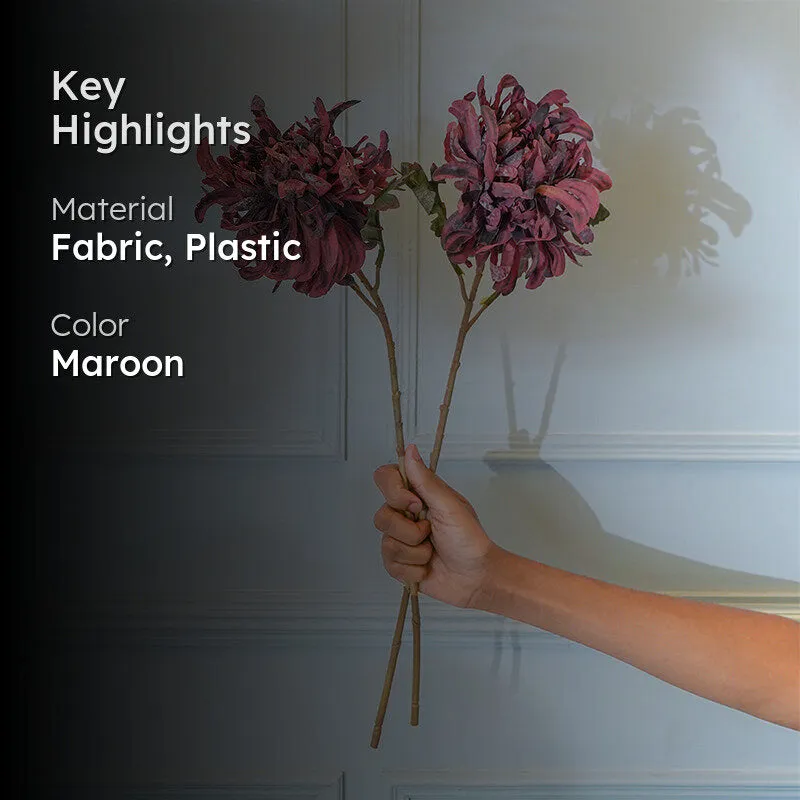Faux Maroon Chrysanthemum Flower Stick (20 CM) - Set Of Two media 2