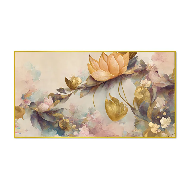 Lotus Of Whimsy Floral Canvas Wall Painting With Frame - Gold media 5