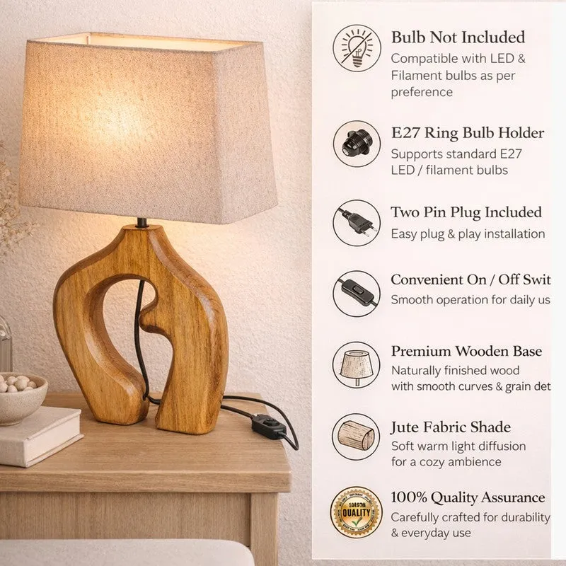 Natura Curve Wooden Fabric Table Lamp - Beige,Brown media 5