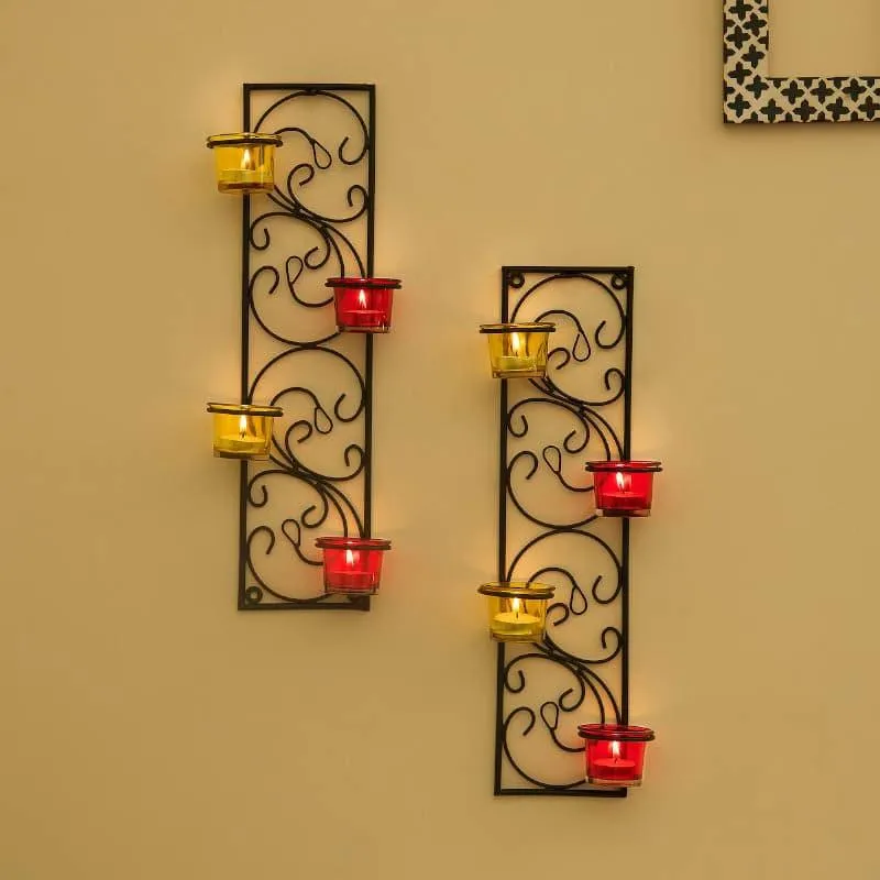 Twisted Luminaire Candle Holder (Red & Yellow) - Set Of Two media 1