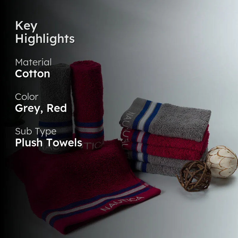 Nautica Dove Down Cotton Face Towel (Grey & Burgundy) - Set Of Eight media 2