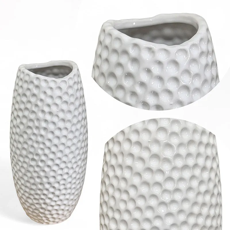 Rain Ridge Textured Ceramic Vase (White) - Medium media 4
