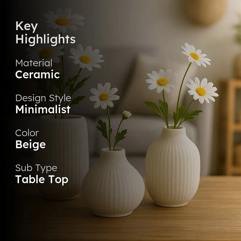 Artisan Ribbed Ceramic Vase - Set of Three media 2