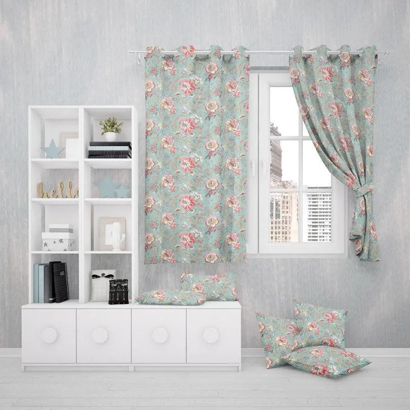 Mivaana Floral Curtain - Sea Green media 6