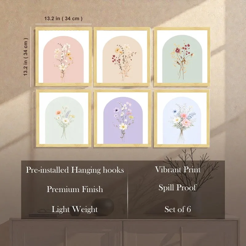 Subtle Flora Paper Wall Painting With Frame - Set Of Six media 7