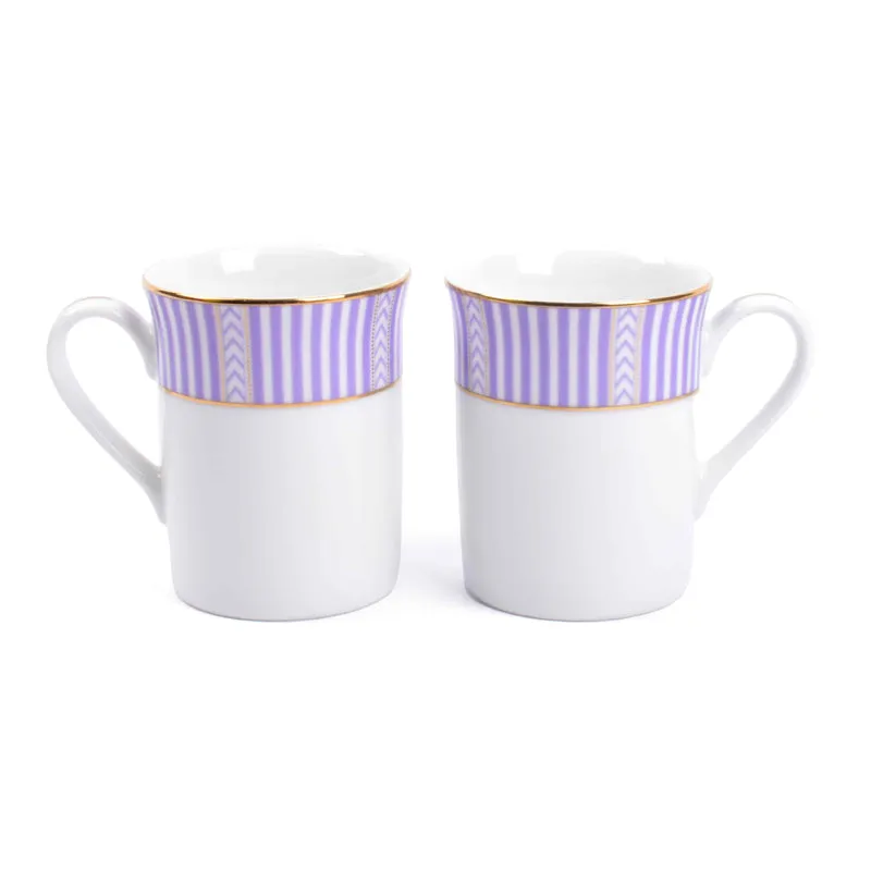 Stripe Classic 24k Gold Brushed Porcelain Coffee Mug (Purple/300 mL Each) - Set Of Four media 4