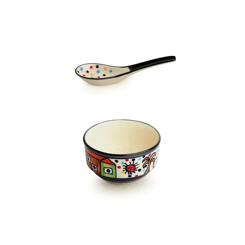 Coastal Cottage Handpainted Ceramic Soup Bowl With Spoon (260 ML) - Eight Piece Set media 5