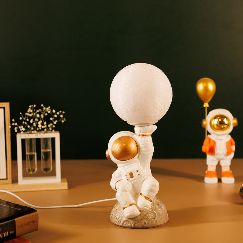 Astronaut Moon Ceramic Table Lamp - White,Gold media 5