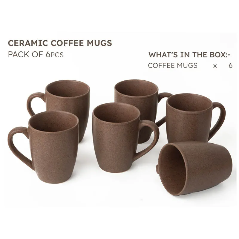 Sip & Style Ceramic Coffee Mug (Brown/300 mL Each) - Set Of Six media 4