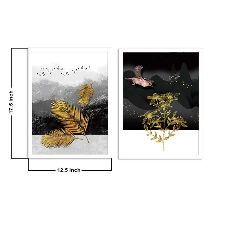 Nature Glide Paper Wall Painting With MDF Frame (White) - Set Of Two media 9
