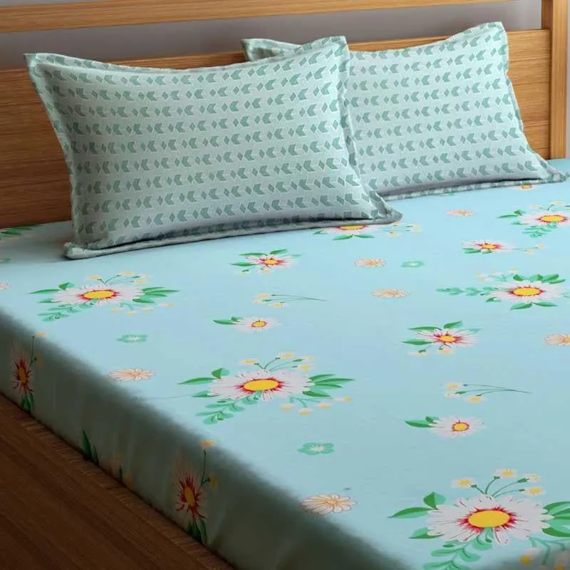 Blue Mosaic Floral Microfiber Bedsheet - 300 GSM media 1