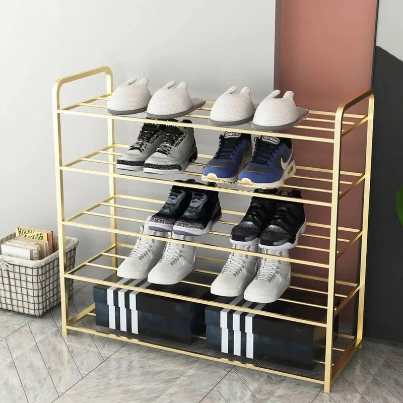 Wide Metal Shoe Rack - Gold media 3