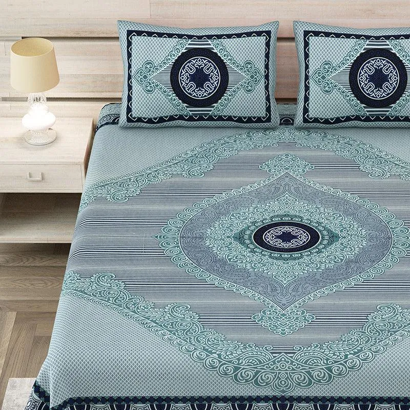 Vanya Velvet Ethnic Cotton Bedsheet (Blue) - 150 TC media 3