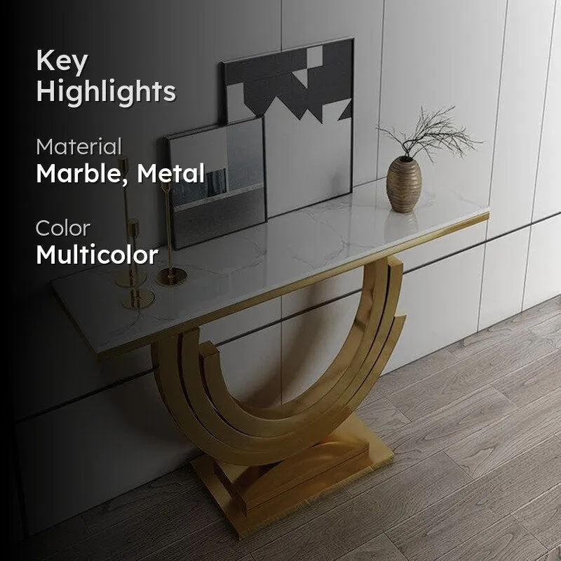 Triple Arc Metal Console Table with Marble Top - Small media 2