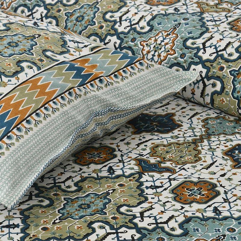 Baneeta Ethnic Bedshhet - Blue & Green Cotton Bedsheet - 180 TC media 3