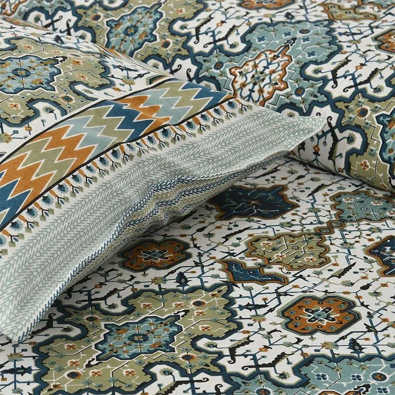 Baneeta Ethnic Bedshhet - Blue & Green Cotton Bedsheet - 180 TC media 3