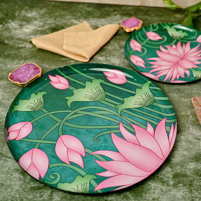 Lotus Scape Metal Platter - Set of Two