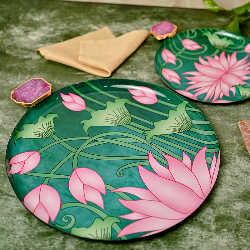 Lotus Scape Metal Platter - Set of Two media 1