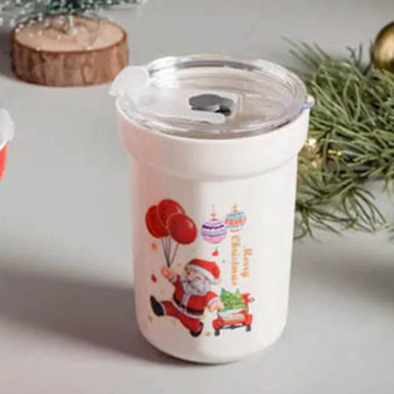 Mistle-Sip Christmas Travel Mug With Straw - White media 1