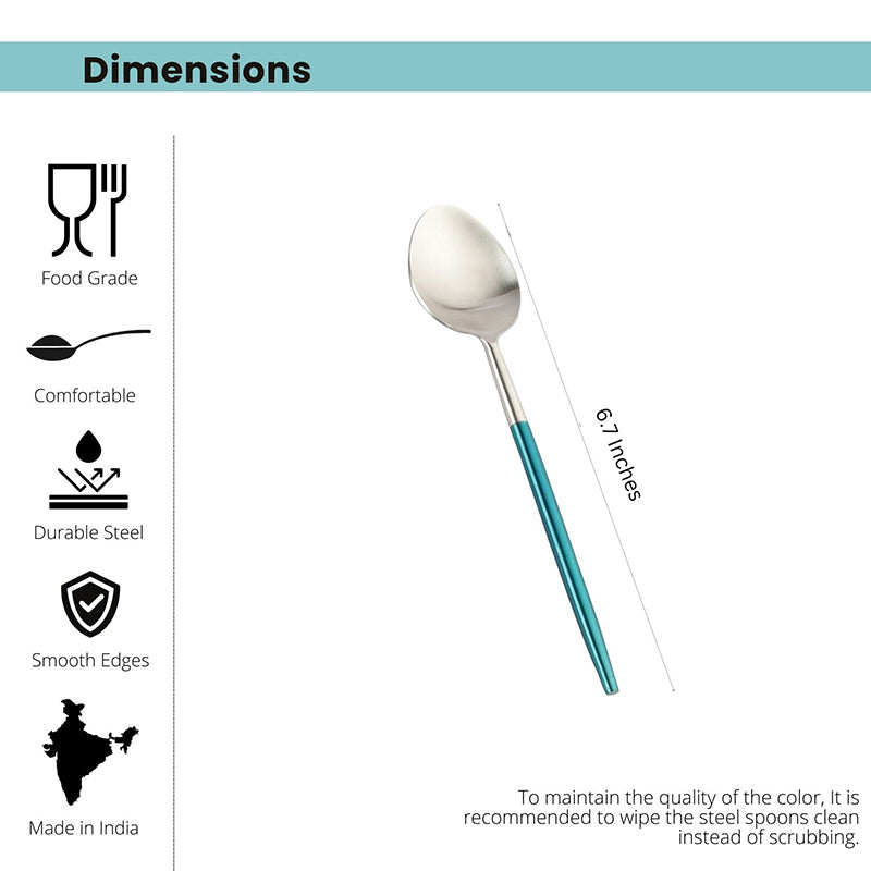Stirling Stainless Steel Spoon Set (Silver & Blue) - Set Of Six media 7
